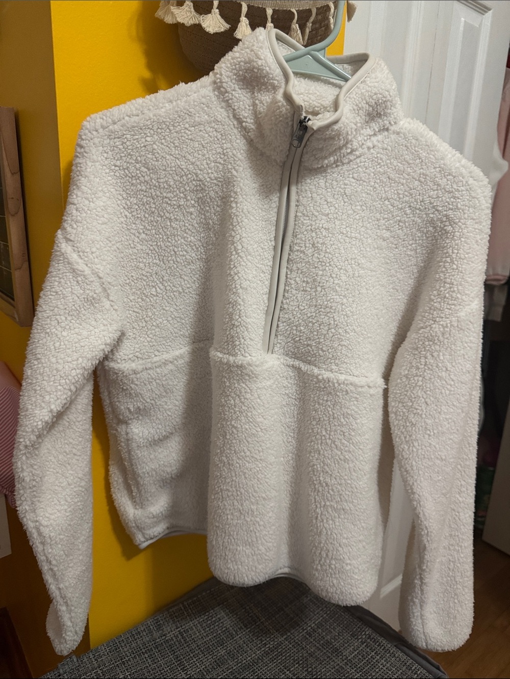 abercrombie kids White Teddy Sherpa Quarter-Zip Jacket